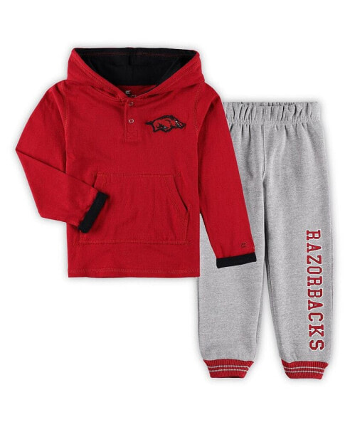 Toddler Boys Cardinal, Heathered Gray Arkansas Razorbacks Poppies Pullover Hoodie and Sweatpants Set