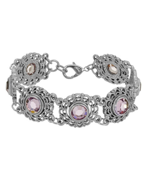 Silver-Tone Filigree Round Stone Bracelet