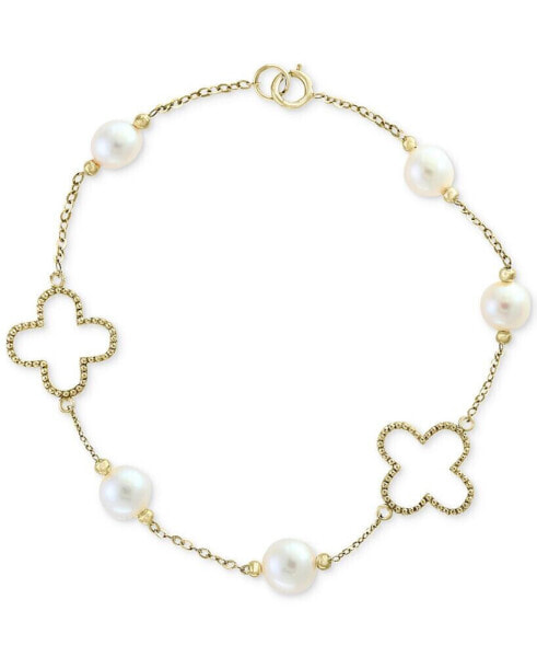 Pearl by EFFY® White Cultured Freshwater Pearl (6mm) Flower Bracelet in 14k Gold