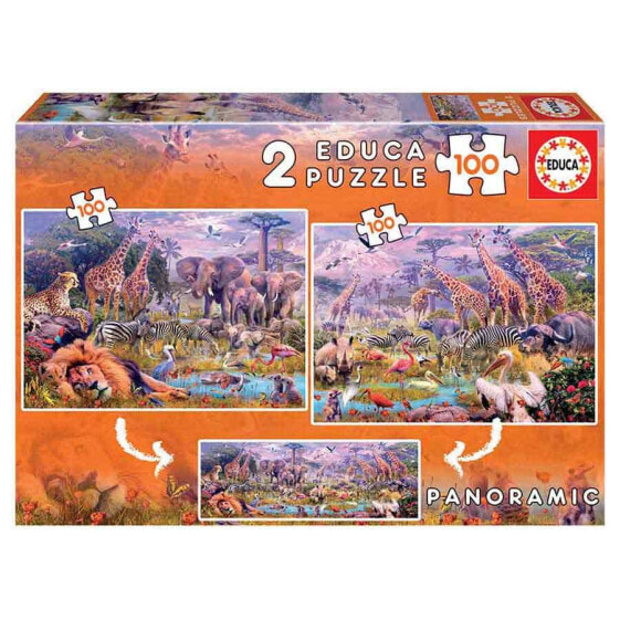 EDUCA BORRAS 2X100 Pieces Animales Salvajes (Realista Tipo Dinosaurios) Wooden Puzzle