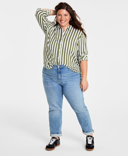 Trendy Plus Size Striped Button-Up Shirt, Created for Macy's