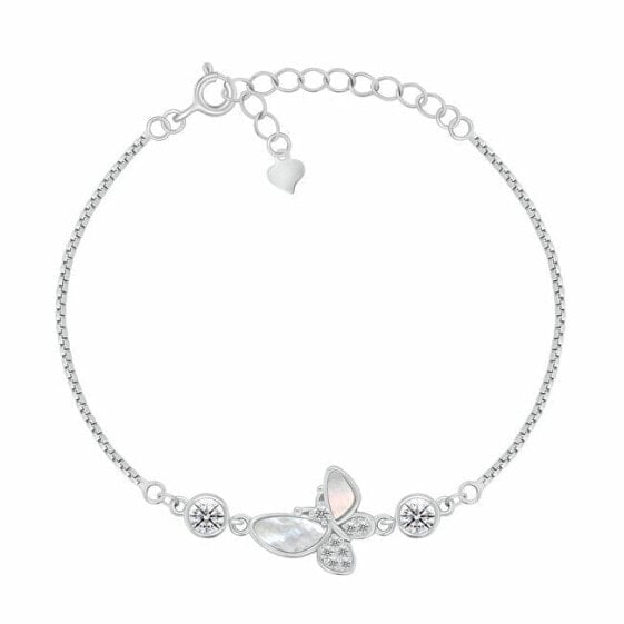 Silver bracelet Butterfly with pearls and zircons BRC160W