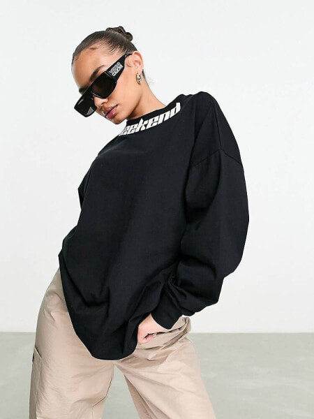 ASOS Weekend Collective oversized  long sleeve t-shirt with collar logo in black