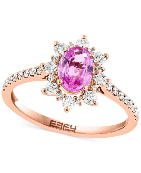 EFFY® Pink Sapphire (7/8 ct. t.w.) & Diamond (3/8 ct. t.w.) Halo Ring in 14k Rose Gold
