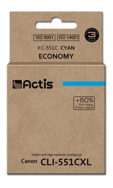 Actis KC-551C ink (replacement for Canon CLI-551C; Standard; 12 ml; cyan (with chip) - Standard Yield - Dye-based ink - 12 ml - 335 pages - 1 pc(s) - Single pack