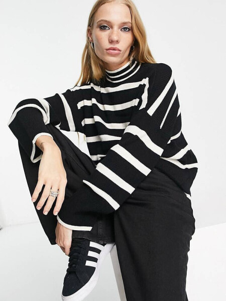 Only high neck jumper in black & white stripe