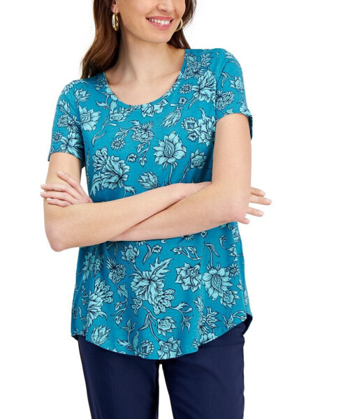Women's Printed Short-Sleeve Scoop-neck Top, Created for Macy's
