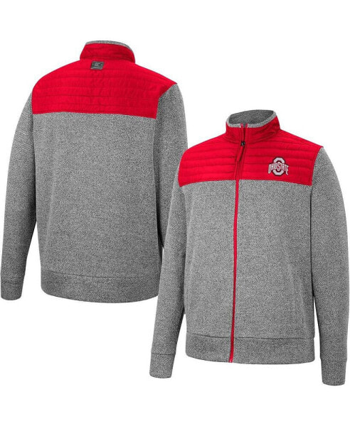 Men's Gray, Scarlet Ohio State Buckeyes Putter Herringbone Full-Zip Jacket
