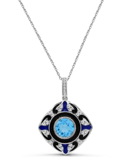 Macy's swiss Blue Topaz (2 1/4 ct.t.w) and Enamel Pendant Necklace in Sterling Silver