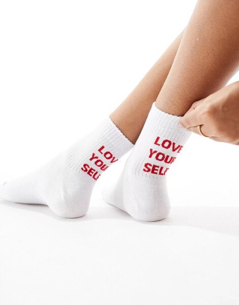 ASOS DESIGN love your self socks in white