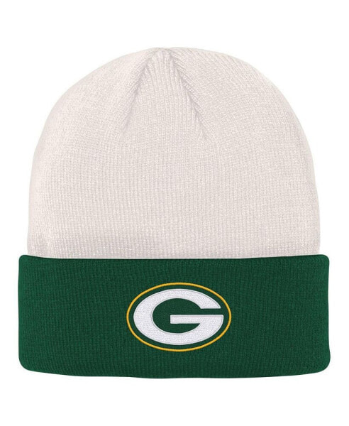 Big Boys and Girls Cream, Green Green Bay Packers Bone Cuffed Knit Hat