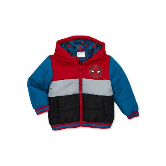 Marvel Spider-Man Toddler Boys Hooded Puffer Coat 3T Multi-Color Polyester