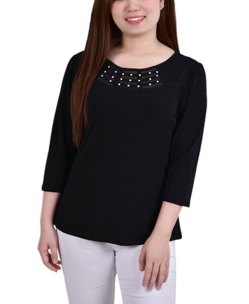 Petite 3/4 Sleeve Crepe Knit Top