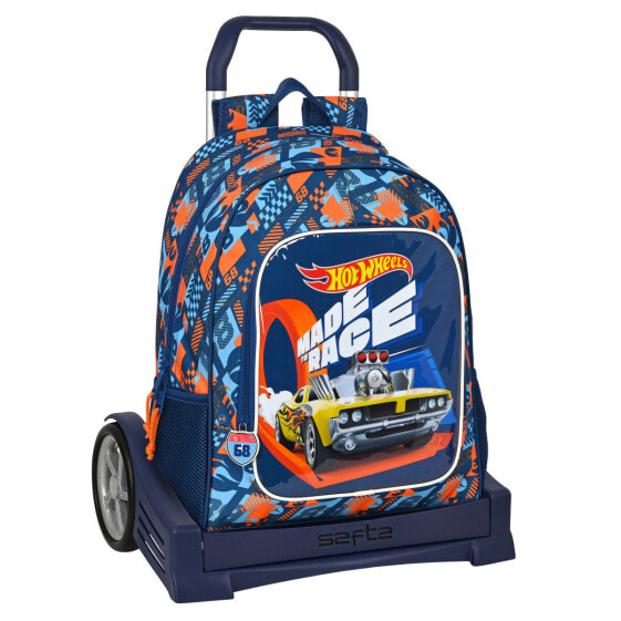 School Rucksack with Wheels Hot Wheels Speed club Orange Navy Blue 32 x 42 x 14 cm