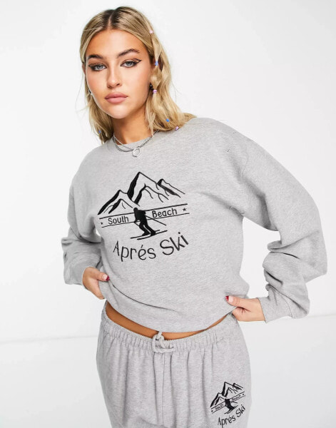 South Beach – Ski Apres Club – Sweatshirt in Grau mit Rundhalsausschnitt