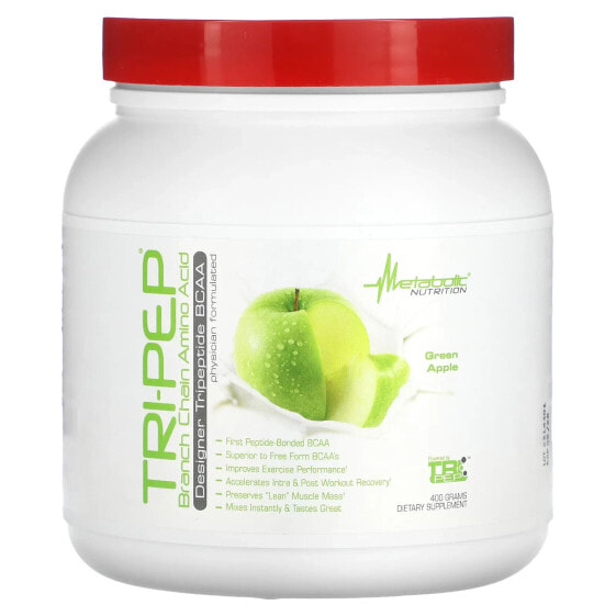 Metabolic Nutrition, Tri-Pep, аминокислота с разветвленной цепью, зеленое яблоко, 400 г (14,1 унции)