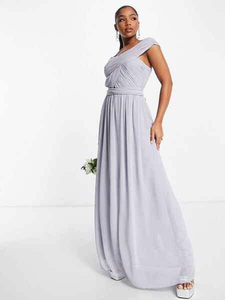 Little Mistress Bridesmaid cross front maxi dress in grey blue