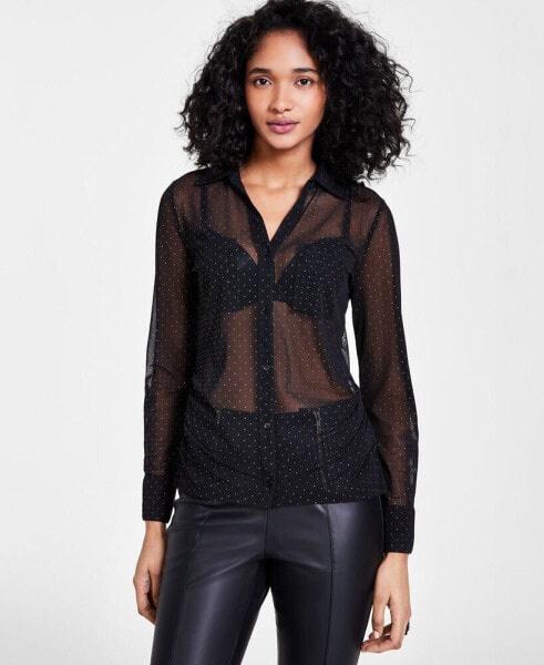 Women's Dewdrop Button-Front Mesh Shirt, Created for Macy's