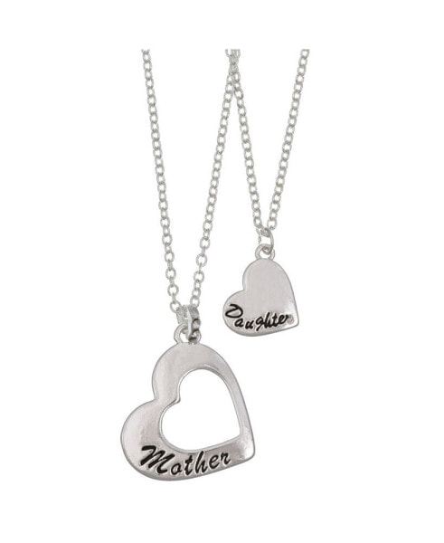 Mother and Daughter Silver Tone Heart Pendant Necklace Set, 2 Piece