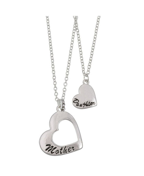 FAO Schwarz mother and Daughter Silver Tone Heart Pendant Necklace Set, 2 Piece