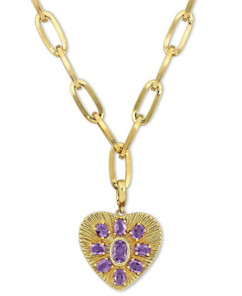 Amethyst Flower Cluster Sunray Heart 18" Pendant Necklace (1-5/8 ct. t.w.) in 10k Gold