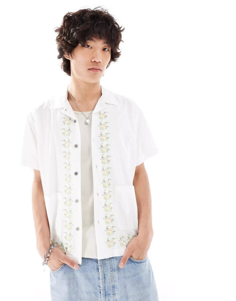 Obey embroidered short sleeve shirt in white