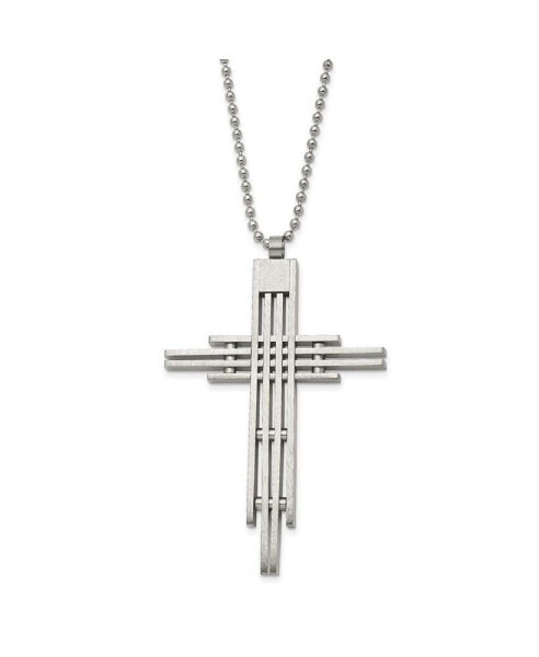 Chisel brushed and Polished Cross Pendant on a Ball Chain Necklace