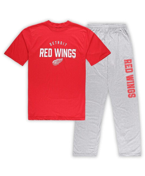 Men's Detroit Red Wings Red, Heather Gray Big and Tall T-shirt and Pants Lounge Set