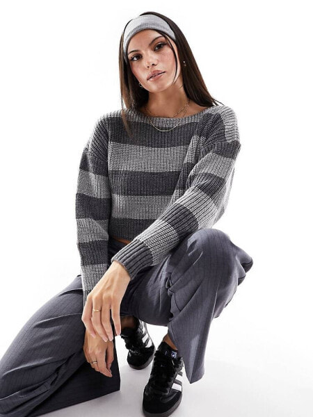 Stradivarius STR slouchy striped knit jumper in grey 