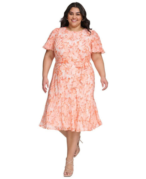 Plus Size Jewel-Neck Short-Sleeve Chiffon Dress