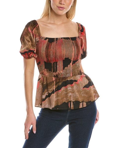 Donna Karan Smocked Blouse Women's Brown S