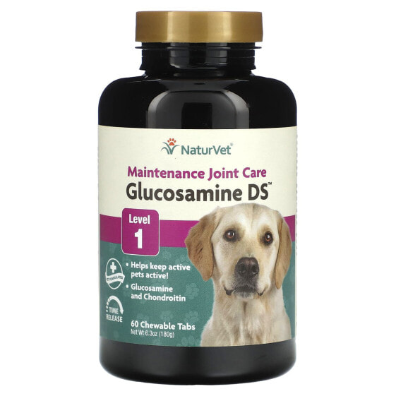 Витамины и добавки NaturVet Глюкозамин DS, средства для поддержания здоровья суставов + Хондроитин, уровень 1, для собак и кошек, 60 жевательных таблеток, 180 г
