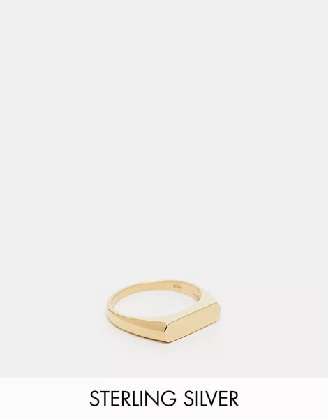 ASOS DESIGN sterling silver slim signet ring in 14k gold plate