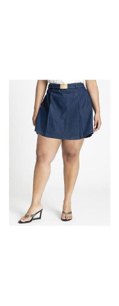 Plus Size Pleat Front Denim Mini Skort