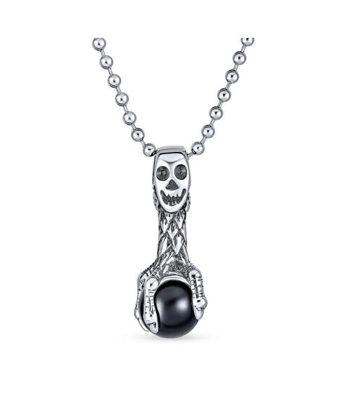 Biker Caribbean Pirate Black Orb Claw Skull Pendant Necklace Stainless Steel