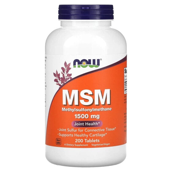 Витамины для мышц и суставов NOW MSM, 1,500 мг, 200 таблеток.
