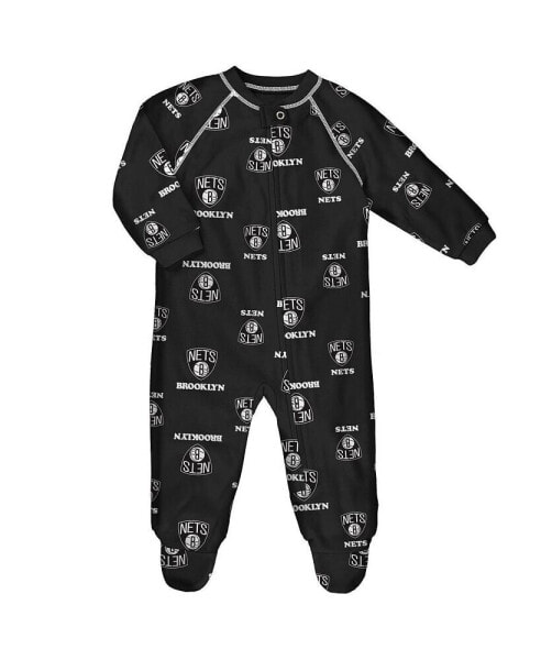 Костюм для малышей OuterStuff черный комбинезон с эмблемой Бруклин Нетс Full-Zip Sleeper