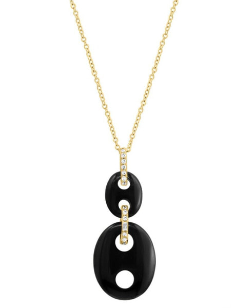 EFFY® Onyx & Diamond (1/20 ct. t.w.) Double Drop 18" Pendant Necklace in 14k Gold