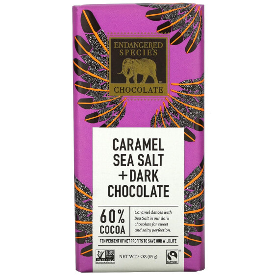 Endangered Species Chocolate, черный шоколад с карамелью и морской солью, 60% какао, 85 г (3 унции)