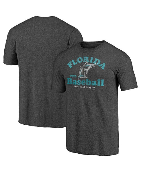 Men's Heathered Charcoal Florida Marlins Cooperstown Collection True Classics Tri-Blend T-shirt