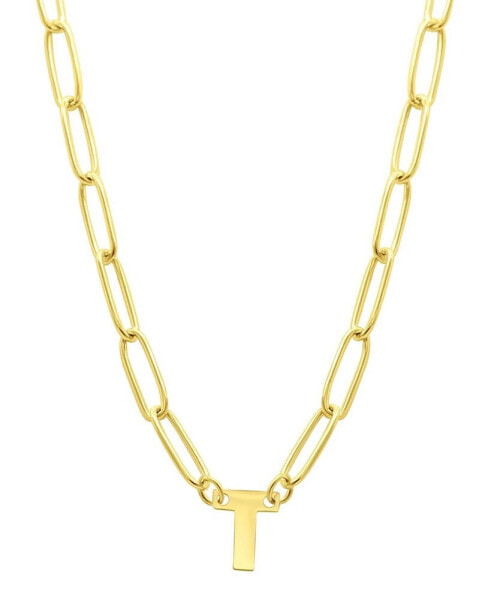 ADORNIA tarnish Resistant 14K Gold-Plated Mini Initial Paperclip Chain Necklace