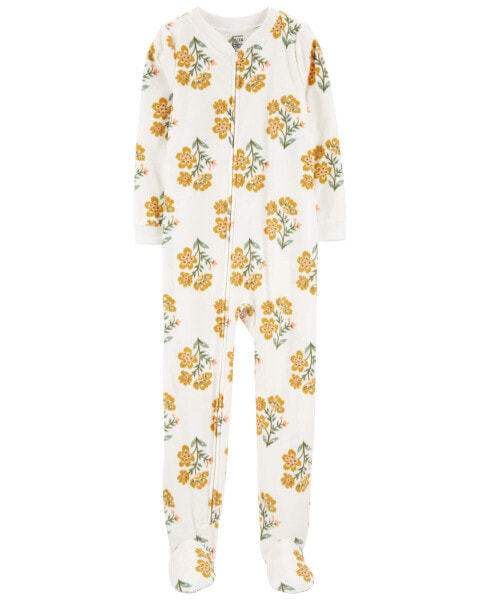 Kid 1-Piece Floral Fleece Footie Pajamas 5