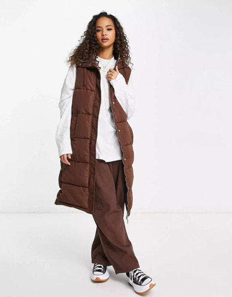 New Look longline padded gilet in dark brown