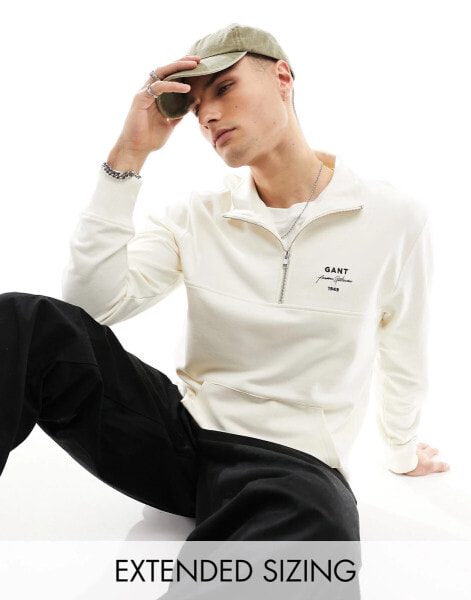 GANT script logo half zip sweatshirt in cream