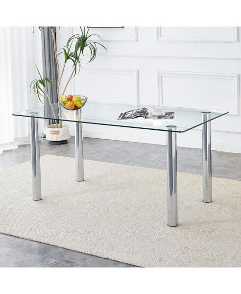 Glass Dining Table, 63" x 35.4", Modern Style