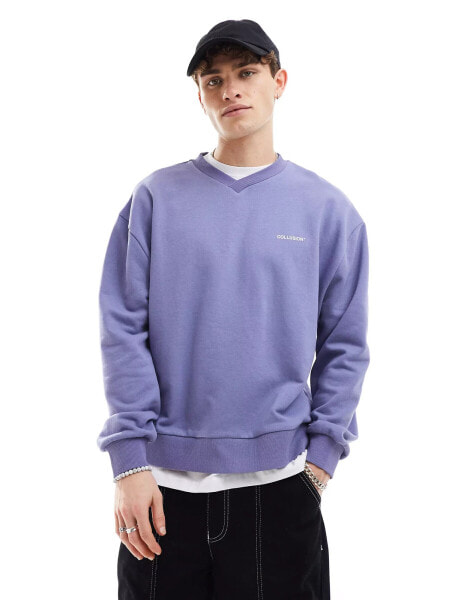 COLLUSION v neck sweatshirt in washed blue