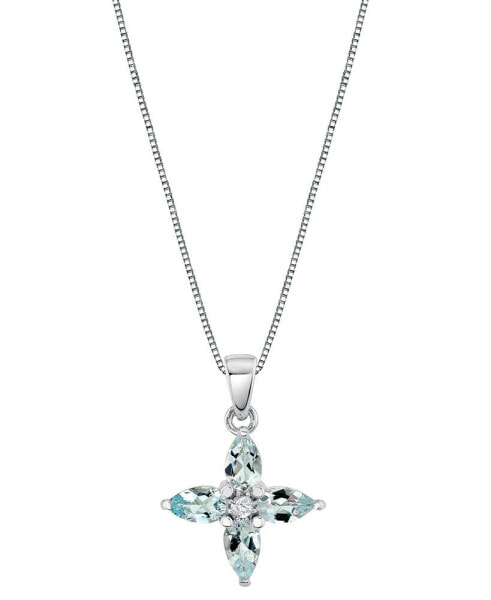 Aquamarine (3/4 ct. t.w.) & Diamond Accent Flower 18" Pendant Necklace in 14k White Gold