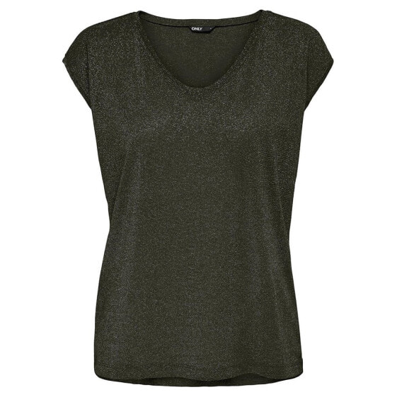 ONLY Silvery Lurex V Neck short sleeve T-shirt
