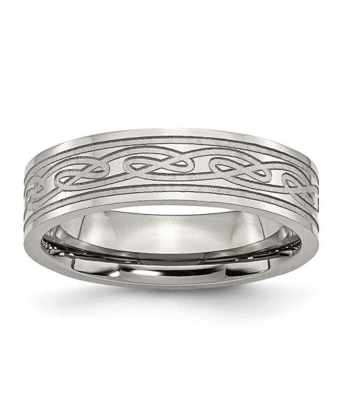 Stainless Steel Brushed Celtic Laser Etched 6mm Flat Band Ring