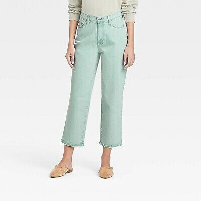 Women's High-Rise Straight Fit Cropped Jeans - Universal Thread Mint Green 4